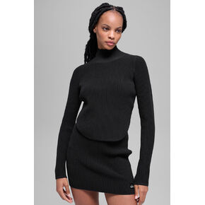 Alo Yoga Denim Knit Backless Long Sleeve - Black/Anthracite in Kuwait