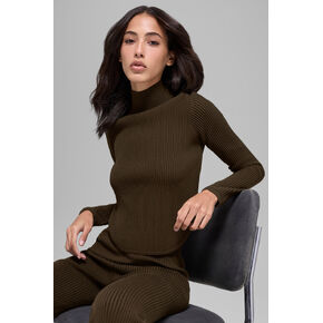 Alo Yoga Denim Knit بأكمام طويلة بدون ظهر - إسبرسو/أسود in Kuwait