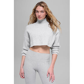 Alo Yoga Cable Knit Cropped Winter Bliss Turtleneck Long Sleeve - Athletic Heather Grey in Kuwait