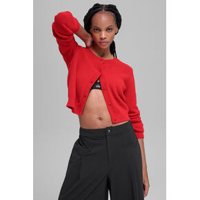 Alo Yoga Snuggle Up Sweater Cropped Cardigan - Bright Red in Saudi Arabia