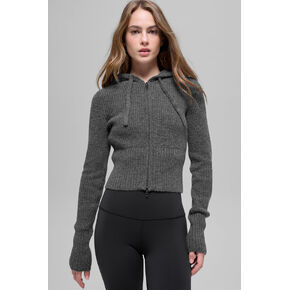 Alo Yoga Wool Cashmere Ribbed Noble Full Zip Hoodie - Platinum Grey in Kuwait