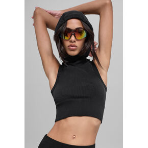 Alo Yoga Seamless Two Tone Rib Hooded Vest - Black in Saudi Arabia