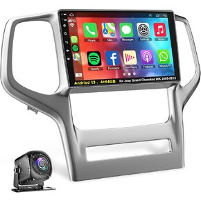 راديو سيارة 4+64 جيجابايت لسيارة جيب جراند شيروكي WK 2008-2013 مع وحدة رأس السيارة Carplay & Android، شاشة لمس IPS 9 بوصة ستيريو سيارة مع نظام تحديد المواقع العالمي بلوتوث 5.2 التحكم الصوتي SWC كاميرا احتياطية EQ FM in Kuwait