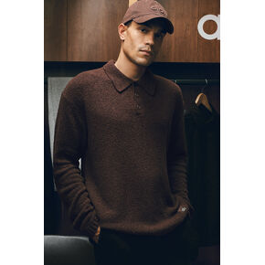 Alo Yoga Textured Knit Long Sleeve Polo - Brownstone in Kuwait