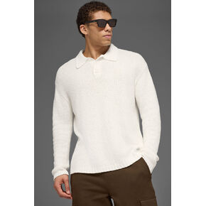 Alo Yoga Textured Knit Long Sleeve Polo - Ivory in Kuwait