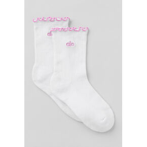 Alo Yoga Women's Lettuce Edge Sock - White/Candy Heart Pink in Kuwait