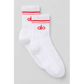 Alo Yoga Unisex Half-Crew Throwback Sock - White/Bright Red in Kuwait