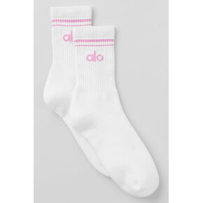 Alo Yoga Unisex Half-Crew Throwback Sock - White/Candy Heart Pink in Saudi Arabia