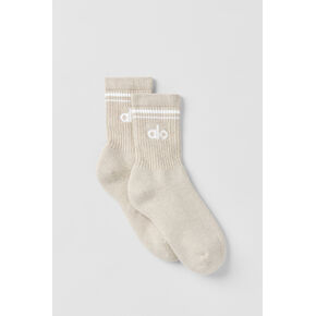 Alo Yoga Unisex Half-Crew Throwback Sock - Oatmeal Heather/White in Kuwait