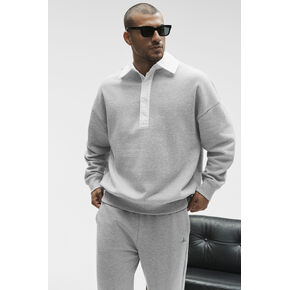 بلوفر Alo Yoga Take It Easy بأكمام طويلة من Henley - رمادي منقط رياضي/أبيض in Kuwait