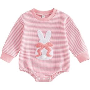 Newborn Baby Boy Valentines Day Outfits Waffle Knit Letter Embroidered Long Sleeve Bubble Romper Jumpsuit in Saudi Arabia