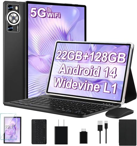 تابلت أندرويد 14 تابلت 10.1 بوصة مع ذاكرة وصول عشوائي 22 جيجابايت وذاكرة تخزين داخلية 128 جيجابايت، معالج ثماني النواة 8000 مللي أمبير في الساعة TF 1 تيرابايت، شاشة G+G HD IPS تابلت، كاميرا مزدوجة، كمبيوتر لوحي Widevine L1 بلوتوث GPS (ذهبي) in Saudi Arabia