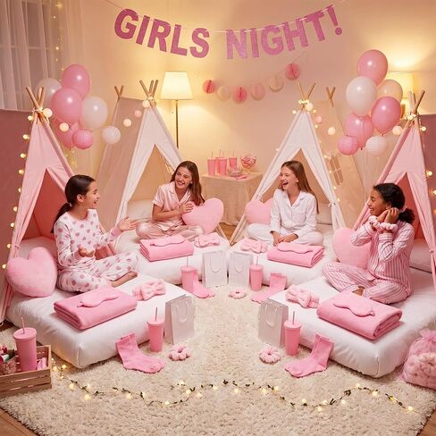48 Pcs Sleepover Party Supplies Spa Birthday Slumber Party Favors 6 Throw Blanket 6 Headband 6 Heart Pillow 6 Scrunchies 6 Sleep Eye Mask 6 Organza Bag 6 Straw Cup 6 Pair Socks(Multicolor) in Saudi Arabia