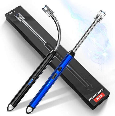 2 Pack Plasma Arc Electric Candle Lighters Rechargeable, Flexible Gooseneck Long Reach for Scented Candles, BBQ Grill &Camping - Windproof Design Lighters - Stocking Stuffers, Black & Glod in Kuwait