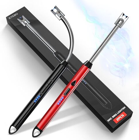 2 Pack Plasma Arc Electric Candle Lighters Rechargeable, Flexible Gooseneck Long Reach for Scented Candles, BBQ Grill &Camping - Windproof Design Lighters - Stocking Stuffers, Black & Glod in Kuwait