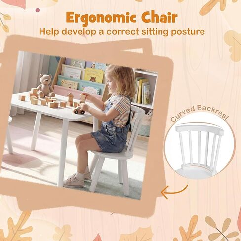 Costzon Kids Table and Chairs, Wooden 3 PCS Children Desk Set w/Pine Wood Frame, Curved Backrest & Round Seats for Playing Learning Eating, Toddler Table and Chair Set (23.5" x 23.5" x 17",Natural) in Saudi Arabia