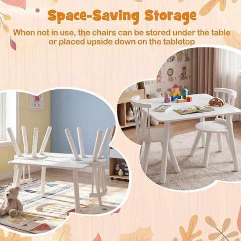 Costzon Kids Table and Chairs, Wooden 3 PCS Children Desk Set w/Pine Wood Frame, Curved Backrest & Round Seats for Playing Learning Eating, Toddler Table and Chair Set (23.5" x 23.5" x 17",Natural) in Saudi Arabia
