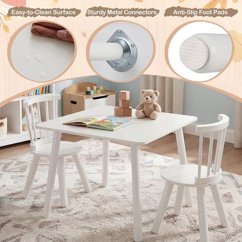 Costzon Kids Table and Chairs, Wooden 3 PCS Children Desk Set w/Pine Wood Frame, Curved Backrest & Round Seats for Playing Learning Eating, Toddler Table and Chair Set (23.5" x 23.5" x 17",Natural) in Saudi Arabia