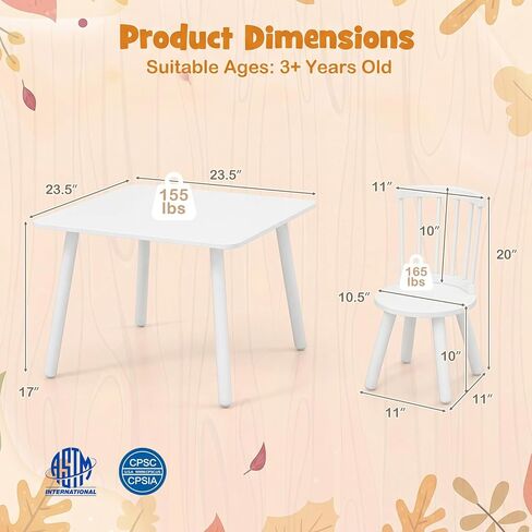 Costzon Kids Table and Chairs, Wooden 3 PCS Children Desk Set w/Pine Wood Frame, Curved Backrest & Round Seats for Playing Learning Eating, Toddler Table and Chair Set (23.5" x 23.5" x 17",Natural) in Saudi Arabia