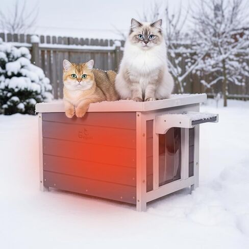 Geguri Outdoor Cat House Heathprofling ، Wooden Feral Cat Shelter مع سقف مفتوح ، باب هروب ، شرفة in Kuwait