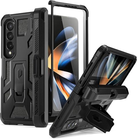 حافظة Poetic Spartan لهاتف Samsung Galaxy Z Fold 7، [حماية المفصلات] [حامل قابل للتعديل بحلقة مغناطيسية] [واقي شاشة مدمج] [متوافق مع MagSafe] حافظة هاتف متينة لكامل الجسم، برتقالي معدني in Kuwait