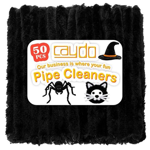 Caydo 50PCS Extra Thick Black Pipe Cleaners Craft Supplies Jumbo Pipe Cleaners Chenille Stems for Kids Craft DIY Projects Creative Halloween Decoration, (30 mm x 12 Inch) in Saudi Arabia