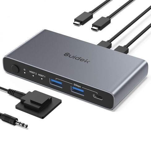 USB-C+HDMI KVM Switch 1 شاشات 2 أجهزة كمبيوتر - 3 منافذ USB A+1 USB C 3.0 4K@60 هرتز ألومنيوم لجهاز كمبيوتر محمول واحد و1 سطح مكتب مشاركة 1 طابعة ماوس لوحة مفاتيح وشاشة، مع كابلات/وحدة تحكم USB in Kuwait