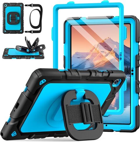 جرابات Grifobes لهاتف Samsung Galaxy Tab A11 Plus 2025 / A9 Plus 11 بوصة 2023، غطاء عالي التحمل مقاوم للصدمات مع واقي شاشة، حامل دوار 360 درجة، حزام يد وكتف لهاتف A11+ / A9+، أسود أزرق in Saudi Arabia