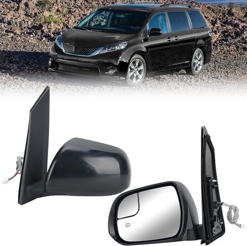 Left Driver Side Mirror Compatible with Toyota Sienna 2013-2017 Heated Power Glass Manual Folding Door Mirrors Black 6H5P in Kuwait