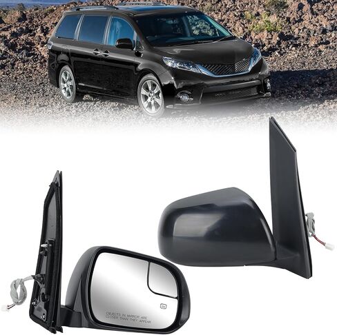 Left Driver Side Mirror Compatible with Toyota Sienna 2013-2017 Heated Power Glass Manual Folding Door Mirrors Black 6H5P in Kuwait