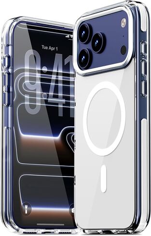 حافظة UREMKIM المغناطيسية لهاتف iPhone 17 Pro [متوافقة مع MagSafe] [حماية من السقوط من الدرجة العسكرية] [طباعة مطورة] [شريط TPU ناعم قابل للفصل] حافظة هاتف واقية مقاومة للصدمات مع إطار كاميرا أبيض in Saudi Arabia