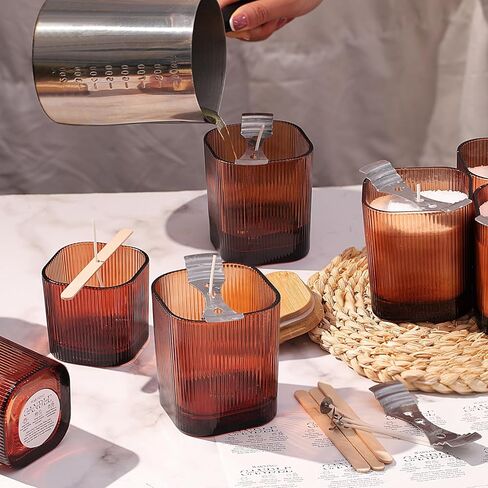 12oz ، الجرار الشمعة 6oz العنبر مع أغطية لصنع شموع من 12 ، حاويات شموع فارغة مضلعة ، وصنع الشموع لوازم DIY ، الهدايا ، حاوية عينة العنبر ، بوهو فول هالوين ديكور in Kuwait