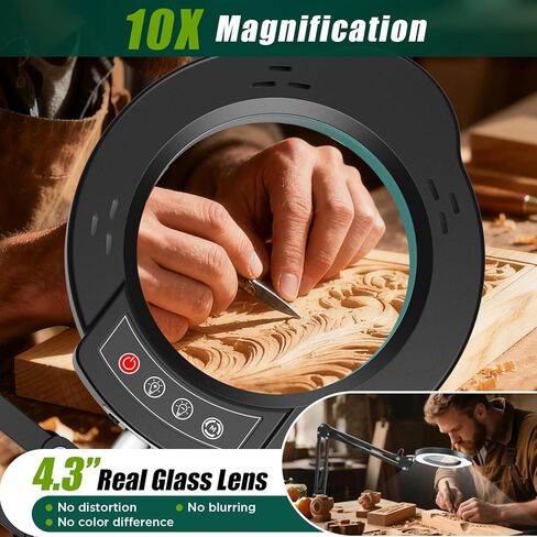 10x مكبرة الزجاج مع الضوء والمشبك ، 5 أوضاع ملونة متدحرجة قابلة لل dimmable 2 في 1 مع مصباح مكتب LED ، واليدين خالية in Kuwait