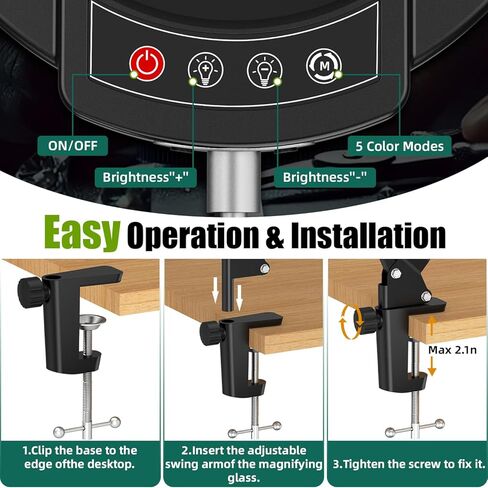 10x مكبرة الزجاج مع الضوء والمشبك ، 5 أوضاع ملونة متدحرجة قابلة لل dimmable 2 في 1 مع مصباح مكتب LED ، واليدين خالية in Kuwait