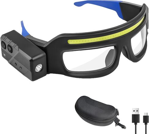 LED Safety Glasses with Motion Sensor, Rechargeable Headlight Glasses for Night Running, Fishing, Camping, Cycling, Hands-Free Work Light, 800LM 5 Modes USB-C IPX4 (Blue) in Saudi Arabia