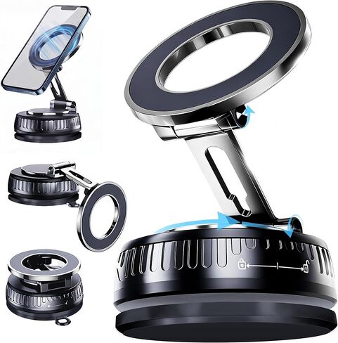 Magnetic Car Phone Mount for MagSafe: 360° Rotatable Adjustable Holder with Suction Cup, Universal Fit for Dashboards/Windshields/Glass, Compatible with iPhone 17/16/15 Series & Android in Kuwait