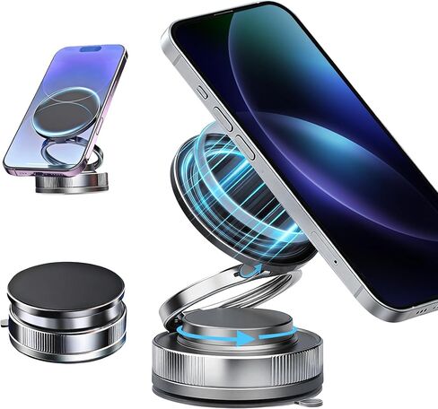 Magnetic Car Phone Mount for MagSafe: 360° Rotatable Adjustable Holder with Suction Cup, Universal Fit for Dashboards/Windshields/Glass, Compatible with iPhone 17/16/15 Series & Android in Kuwait
