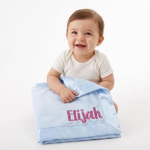 Ships Next Day Personalized Baby Blanket with Embroidered Name - Soft Customized Baby Blanket for Boys and Girls Made in USA - Personalized Custom Blanket with Name - Blue in Saudi Arabia