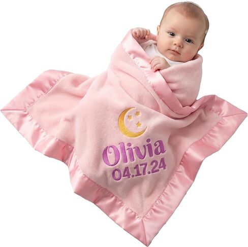 Ships Next Day Personalized Baby Blanket with Embroidered Name - Soft Customized Baby Blanket for Boys and Girls Made in USA - Personalized Custom Blanket with Name - Blue in Saudi Arabia