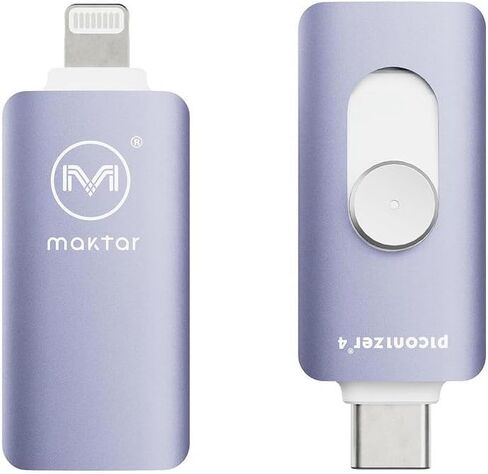 MAKTAR - Piconizer 4، جهاز تخزين احتياطي تلقائي لصور iPhone، محرك فلاش USB iPhone، وحدة تخزين خارجية لصور وفيديو iPhone، محرك نسخ احتياطي خارجي لأجهزة iPhone وiPad - أرجواني، 256 جيجابايت in Kuwait