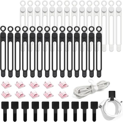 OneLeaf Reusable Silicone Cable Ties, Soft Cord Bundlers for USB Chargers, Kitchen Appliance, Adjustable Wire Management Straps with Secure Buckle, Travel Tech & Cruise Essentials Keepers, Multicolor in Kuwait
