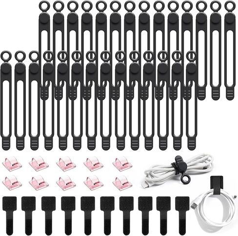 OneLeaf Reusable Silicone Cable Ties, Soft Cord Bundlers for USB Chargers, Kitchen Appliance, Adjustable Wire Management Straps with Secure Buckle, Travel Tech & Cruise Essentials Keepers, Multicolor in Kuwait
