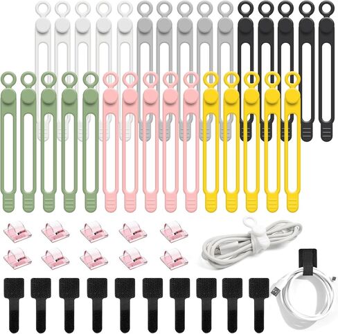OneLeaf Reusable Silicone Cable Ties, Soft Cord Bundlers for USB Chargers, Kitchen Appliance, Adjustable Wire Management Straps with Secure Buckle, Travel Tech & Cruise Essentials Keepers, Multicolor in Kuwait