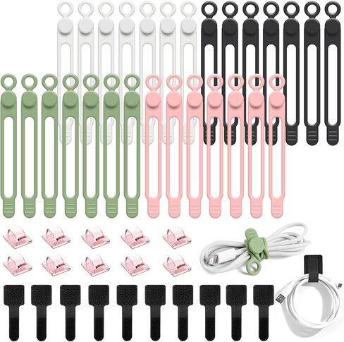 OneLeaf Reusable Silicone Cable Ties, Soft Cord Bundlers for USB Chargers, Kitchen Appliance, Adjustable Wire Management Straps with Secure Buckle, Travel Tech & Cruise Essentials Keepers, Multicolor in Kuwait