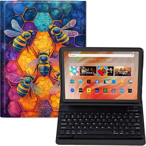 حافظة لوحة المفاتيح لجهاز Fire HD 10/10 Plus Tablet (الجيل الثالث عشر/الحادي عشر، إصدار 2023/2021، 10.1 بوصة) - غطاء حامل من جلد البولي يوريثان، لوحة مفاتيح بلوتوث قابلة للفصل، تصميم بقرة هايلاند لطيف واقٍ in Kuwait