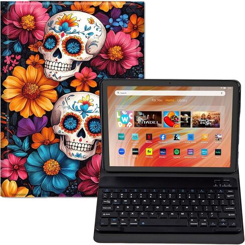 حافظة لوحة المفاتيح لجهاز Fire HD 10/10 Plus Tablet (الجيل الثالث عشر/الحادي عشر، إصدار 2023/2021، 10.1 بوصة) - غطاء حامل من جلد البولي يوريثان، لوحة مفاتيح بلوتوث قابلة للفصل، تصميم بقرة هايلاند لطيف واقٍ in Kuwait
