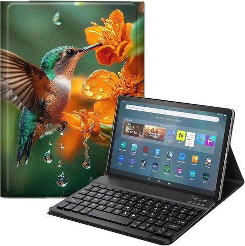حافظة لوحة المفاتيح لجهاز Fire HD 10/10 Plus Tablet (الجيل الثالث عشر/الحادي عشر، إصدار 2023/2021، 10.1 بوصة) - غطاء حامل من جلد البولي يوريثان، لوحة مفاتيح بلوتوث قابلة للفصل، تصميم بقرة هايلاند لطيف واقٍ in Kuwait