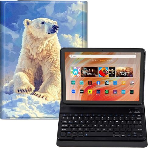 حافظة لوحة المفاتيح لجهاز Fire HD 10/10 Plus Tablet (الجيل الثالث عشر/الحادي عشر، إصدار 2023/2021، 10.1 بوصة) - غطاء حامل من جلد البولي يوريثان، لوحة مفاتيح بلوتوث قابلة للفصل، تصميم بقرة هايلاند لطيف واقٍ in Kuwait