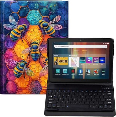 حافظة لوحة المفاتيح لجهاز Fire HD 10/10 Plus Tablet (الجيل الثالث عشر/الحادي عشر، إصدار 2023/2021، 10.1 بوصة) - غطاء حامل من جلد البولي يوريثان، لوحة مفاتيح بلوتوث قابلة للفصل، تصميم بقرة هايلاند لطيف واقٍ in Kuwait