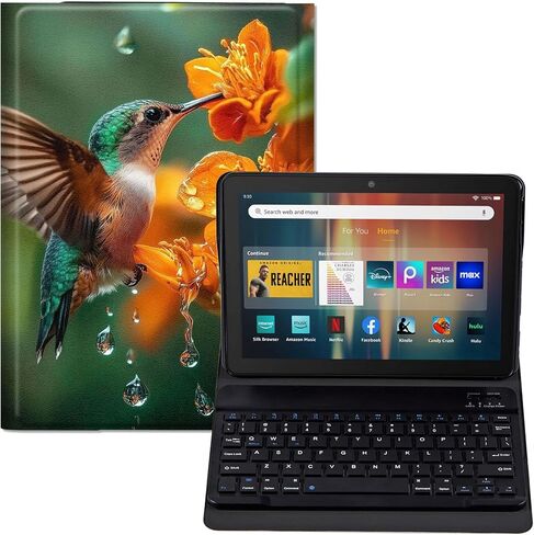 حافظة لوحة المفاتيح لجهاز Fire HD 10/10 Plus Tablet (الجيل الثالث عشر/الحادي عشر، إصدار 2023/2021، 10.1 بوصة) - غطاء حامل من جلد البولي يوريثان، لوحة مفاتيح بلوتوث قابلة للفصل، تصميم بقرة هايلاند لطيف واقٍ in Kuwait